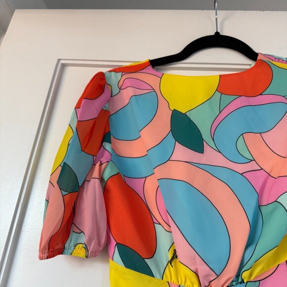 NWT Staud Milla A-line Mini Dress Georgette Allover Multi-Print V-Neck Sz 6 - Picture 7 of 10